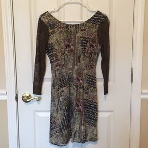 3/4 sleeve green lace printed dress
